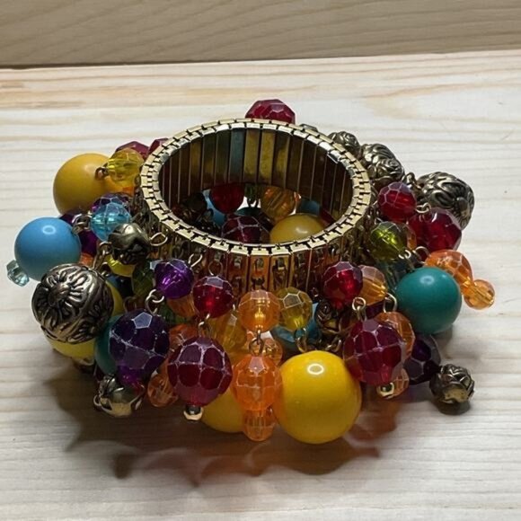 Venetian Bead & Crystal Cha-Cha Expansion Bracelet Multi-Color Stretch Fit - Picture 1 of 4